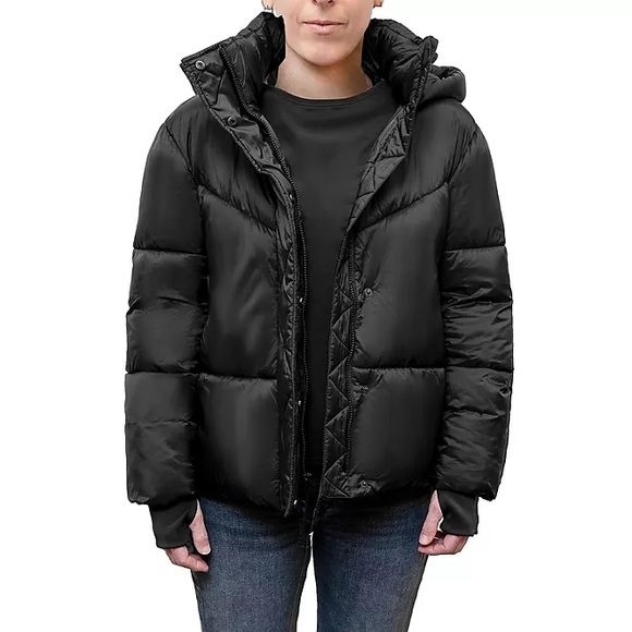 BCBG Nylon Short Quilted Puffer Jacket w Detachable Hood Windproof Water Resist - Picture 1 of 13